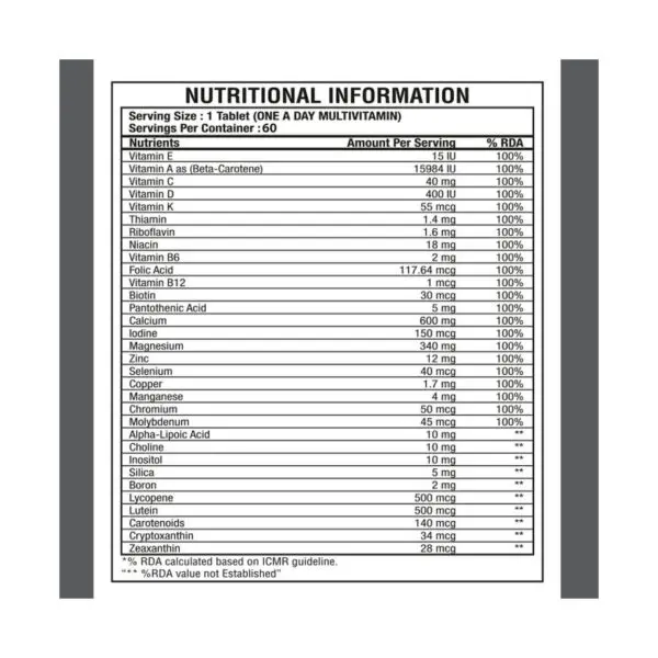 image of nutrition facts of bigmuscles nutrition the real vitamins