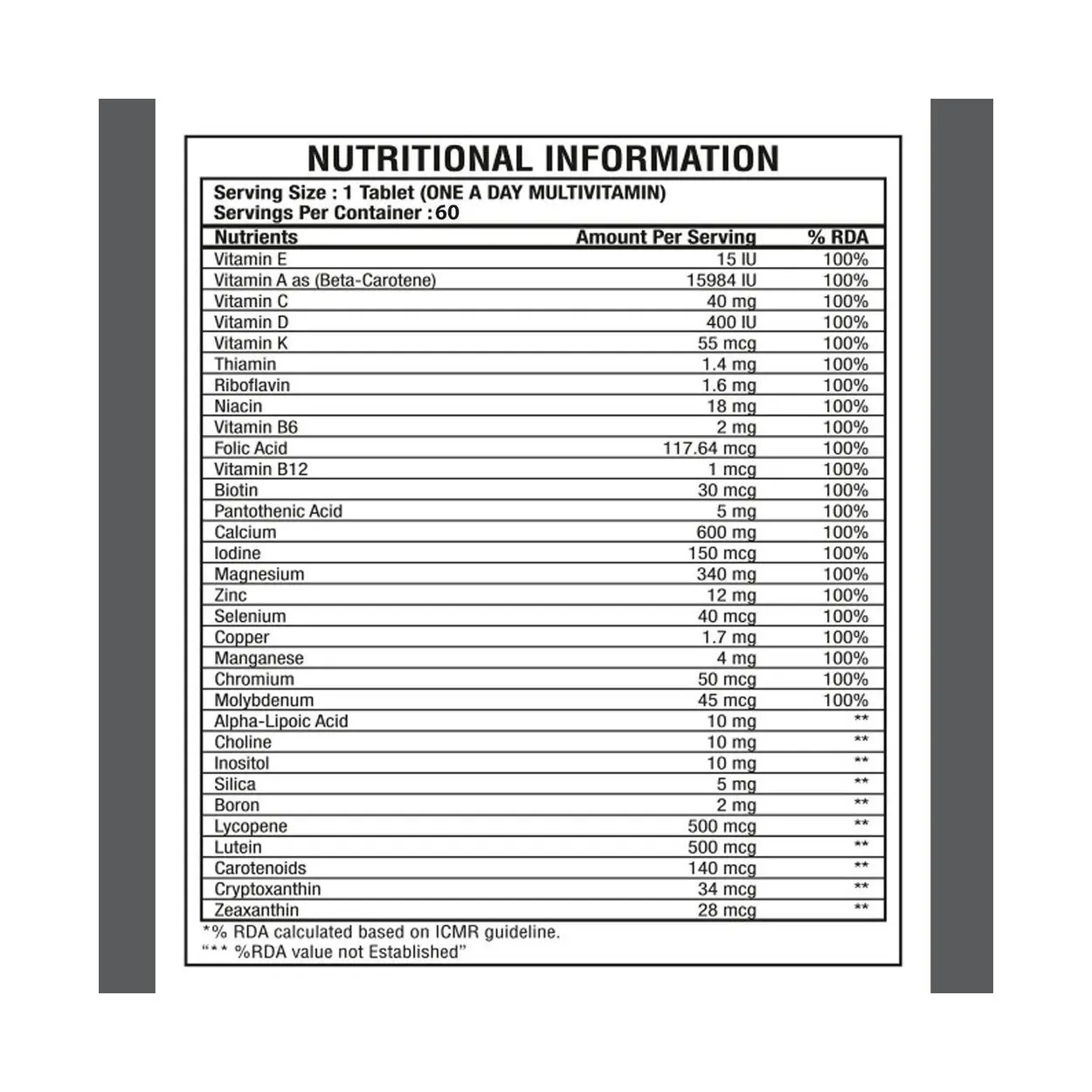 image of nutrition facts of bigmuscles nutrition the real vitamins