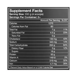 image of nutrition facts of Musclepharm Combat XL Mass Gainer 3 kg