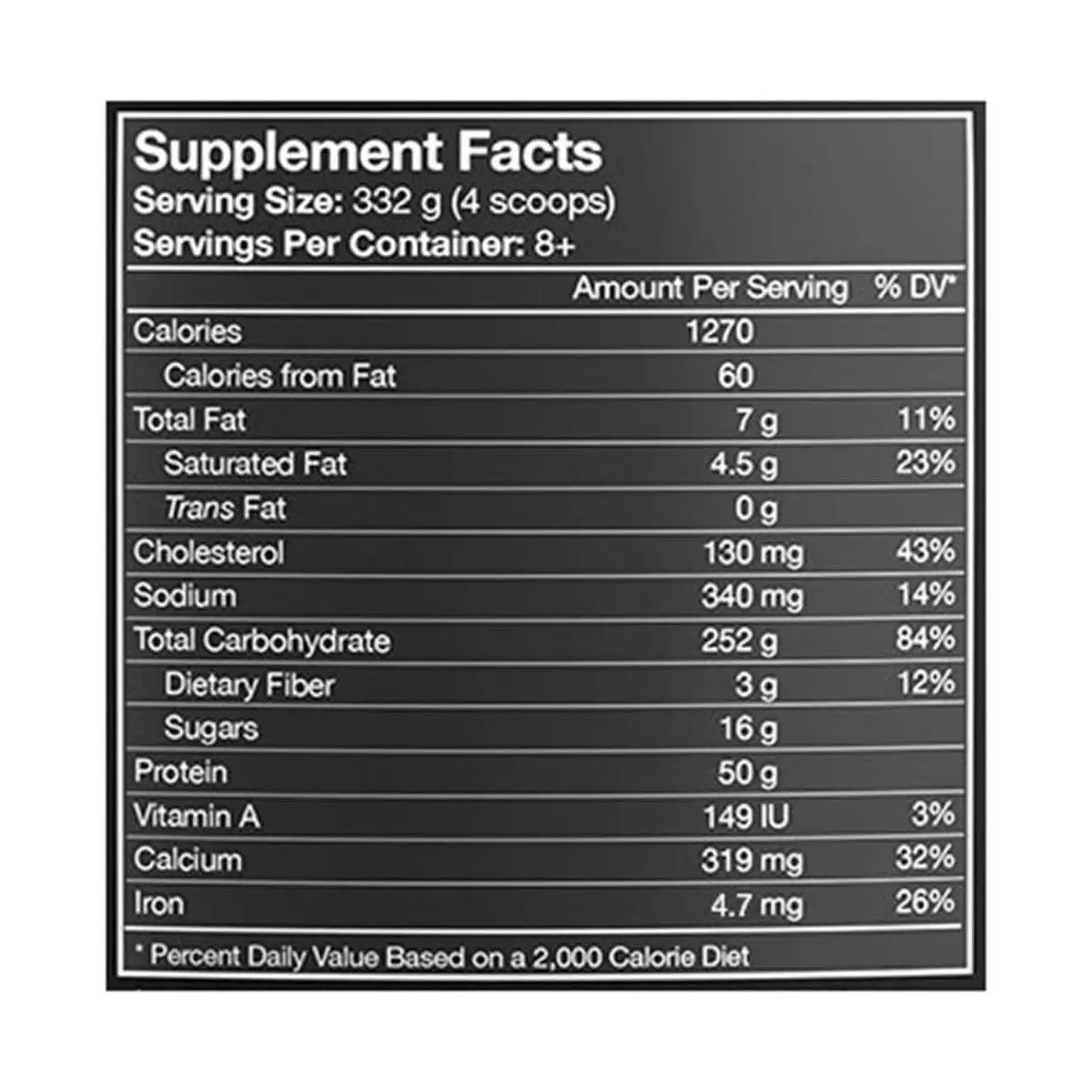 image of nutrition facts of Musclepharm Combat XL Mass Gainer 3 kg