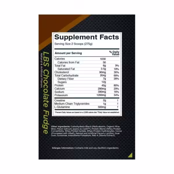 image of nutrition facts of Rule 1 High Calorie Mass Gainer 5kg
