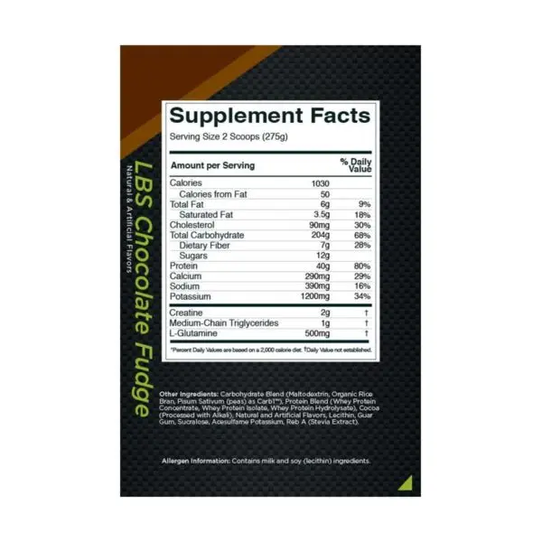 image of nutrition facts of Rule 1 High Calorie Mass Gainer 5kg