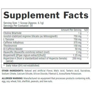 image of nutrition facts of nutrex lipo 6 black training pre workout