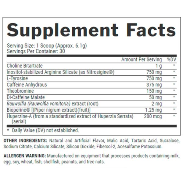image of nutrition facts of nutrex lipo 6 black training pre workout