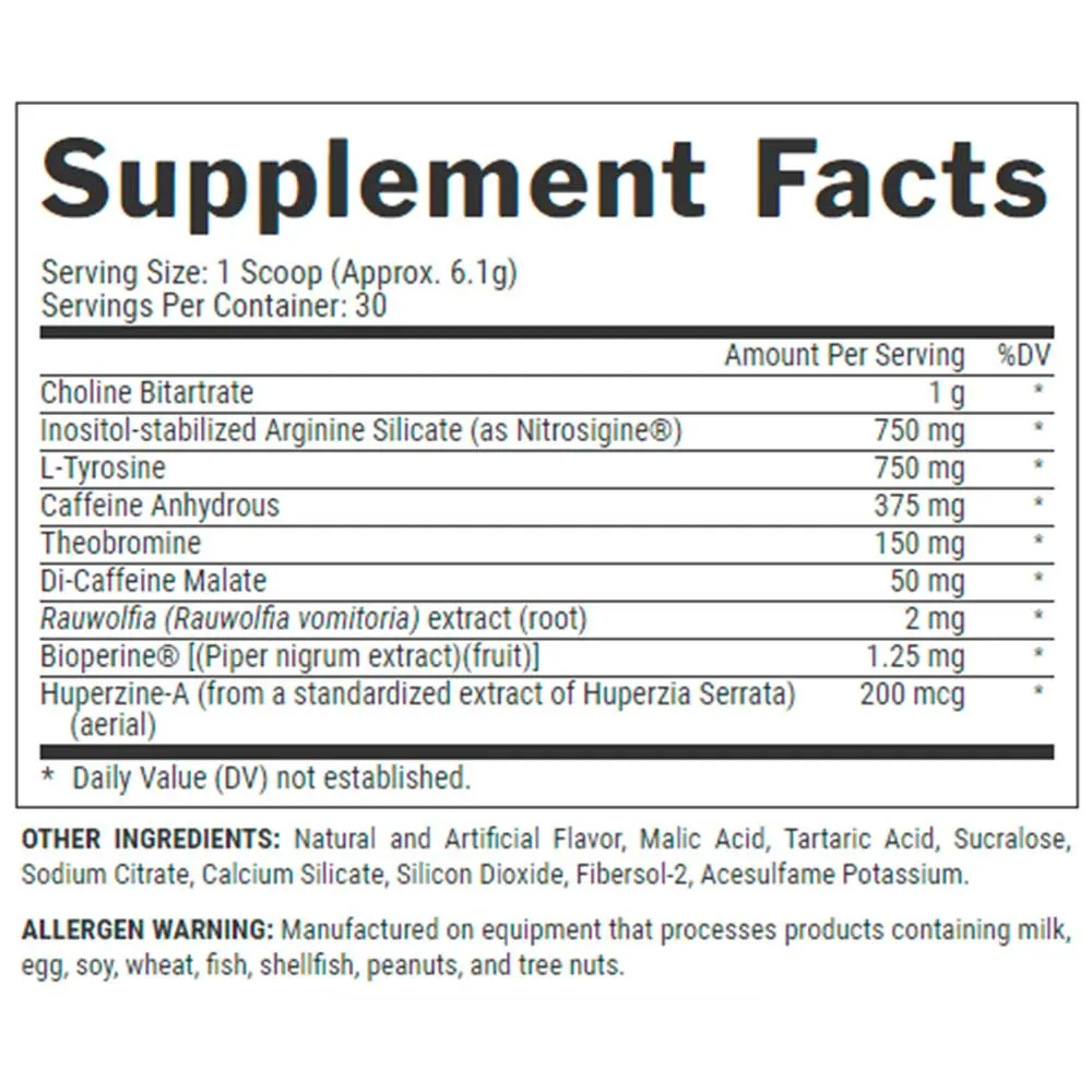 image of nutrition facts of nutrex lipo 6 black training pre workout