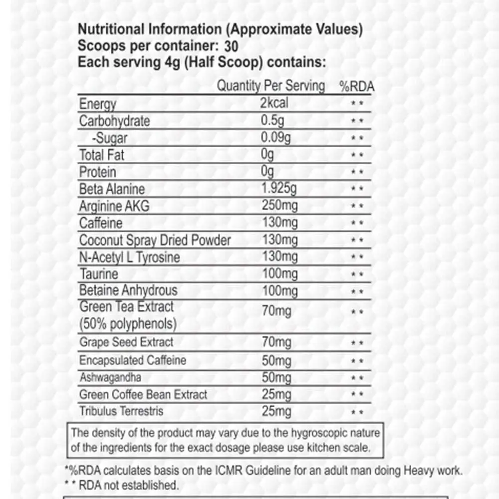 image of nutrition facts of Muscle Science Ignitor pre workout